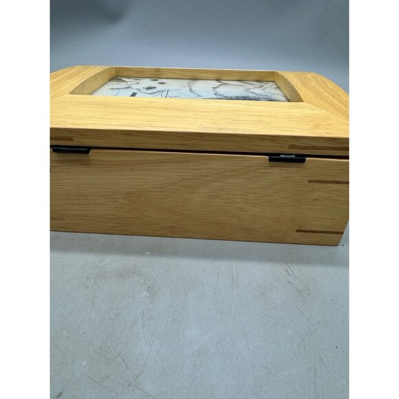 Wooden Memory Box With Picture Frame Lid & Hinged Top trinket jewelry 8x6" READ - Picture 6 of 9